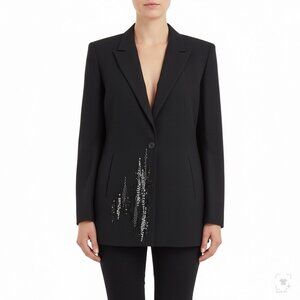 Margon Women’s Black Wool & Rayon Sequin Embellished BlazerElegant Design Sz 52